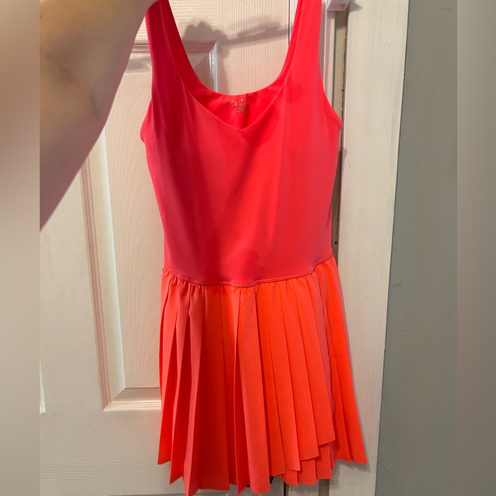aerie offline Neon Pink and Coral Pleated Dress w built in shorts